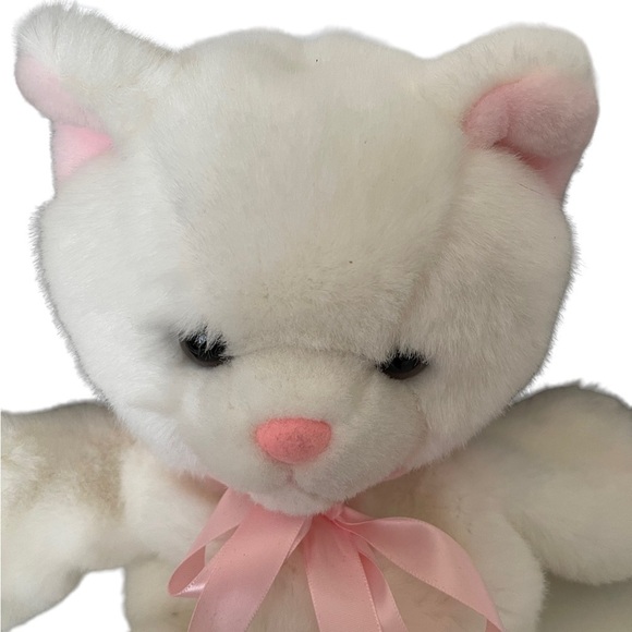 Teddy bear plush puppet, white with black eyes and pink ears, 13 inches tall. - Picture 3 of 6